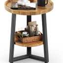 PPAMAPIC Round End Table, 2 Tier Side Table with Storage Shelf, Nightstand Accent Table for Living Room Bedroom Small Space, Black Metal Frame, 15.7" D x 19.7" H, Rustic Brown