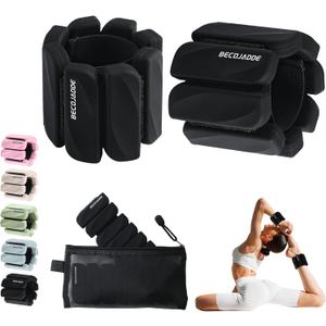 BECOJADDE Ankle Weights for Women Men Adjustable 1LB Wrist Weights Bracelet Set of 2 for Home Gym Weighted Bangles Wristbands Leg Arm Weights for Walking Swimming Running Pilates Yoga Gym, Black