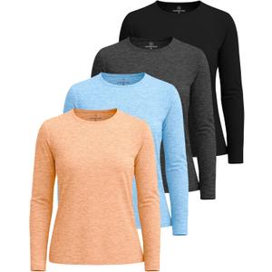 4 Pack Women's Dry Fit Long Sleeve Sun Shirts UPF 50 Hiking Workout Tops | Available In Plus Size, Quick Dry Fit Swim Shirts, SPF UV Protection Rash Guard, Athletic Tops Gym, Running, Fishing (XXXL)