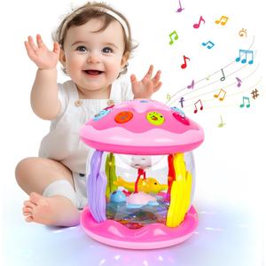 M SANMERSEN Baby Girl Toys 6-12 Months - Babies Ocean Rotating Projector Light Up Musical Toys for 12-18 Months Crawling Learning Tummy Time 1 2 Years Old Infant Boys Girls Gifts - Pink