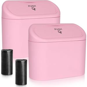 Accmor Car Can with Lid, 2 Pack Pink Mini Vehicle Bin Dustbin Garbage Organizer Holder with Bag, Small Hanging Leakproof Auto Storage Bag Container for Car SUV Home Office