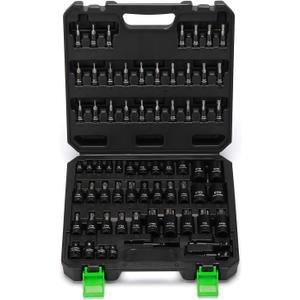 67-Piece Master Torx Bit Socket and External Torx Socket Set, 1/4", 3/8" and 1/2" Drive, S2 and Cr-V Steel, E4 - E24, T6 - T70, TT6 - TT70, TP8 - TP60, Includes 7PCS Socket Adapters