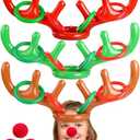 18 Pieces Inflatable Reindeer Antler Ring Toss Christmas Games 2 Colors Antler Hats Christmas Party decorations for Kids Adults Family Xmas Carnival Party Toys (3 Antler Hats, 12 Rings, 3 Reindeer Noses)
