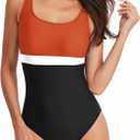 Women's One Piece Swimsuits Athletic Modest Sport Bathing Suits Scoop Neck U Back Training Racing Swimwear (XL)