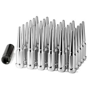 M14x1.5 Spike Lug Nuts, Set of 32 Chrome Spline Spiked Lug Nut with Key for Chevy Silverado 2500hd 3500hd GMC Sierra Yukon Dodge Ram 2500 3500 Ford F250 F350, 14x1.5 Acorn Solid Metal Truck LugNut