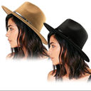 DRESHOW Women Belt Buckle Fedora Hat Classic Wide Brim Felt Panama Hat