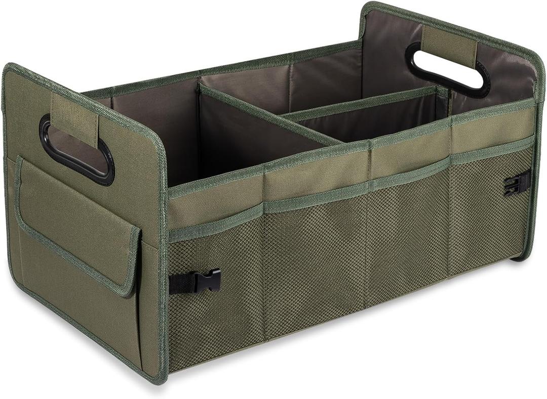 JiatuA Car Trunk Organizer, Car Organizers and Storage Collapsible Multi Compartment Container Box, Adjustable Car Accessories for SUV Sedan Truck, Standard Size, Green