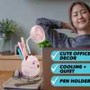 6 x Cute Pink Cat Desk Fan with Pen Holder Cat Fan for Women, Animal Fan, Funny Office Accessories, Cat Lover Gift, Small USB Fan, Aesthetic Decor