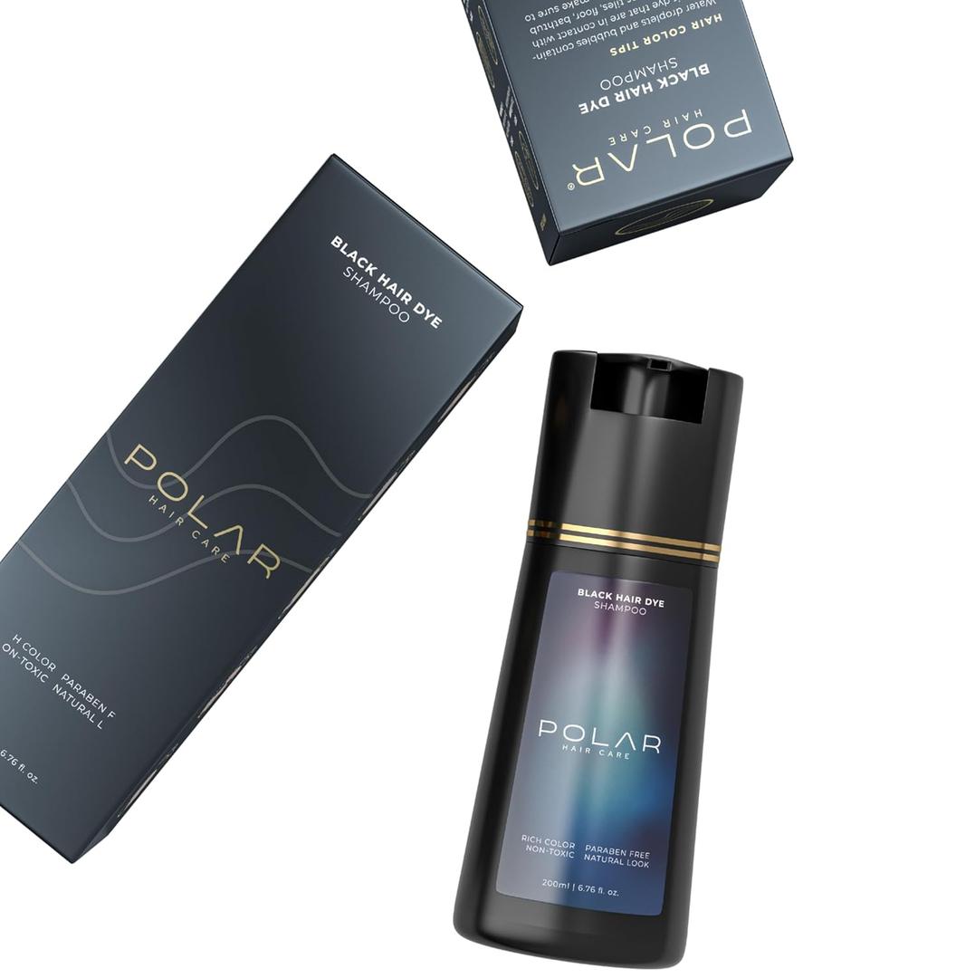 POLAR HAIR CARE Polar Haircare - Hair Dye Shampoo for Gray Hair for Women & Men (Jet Black) Natural Hair Dye Kit - Semi Permanent Hair Dye Shampoo - Vegan Hair Dye USA 6.76 Fl Oz