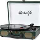 Vinyl Record Player 3Speed Bluetooth Suitcase Portable BeltDriven Record Player with Builtin Speakers RCA Line Out AUX in Headphone Jack Vintage Turntable Dark Green