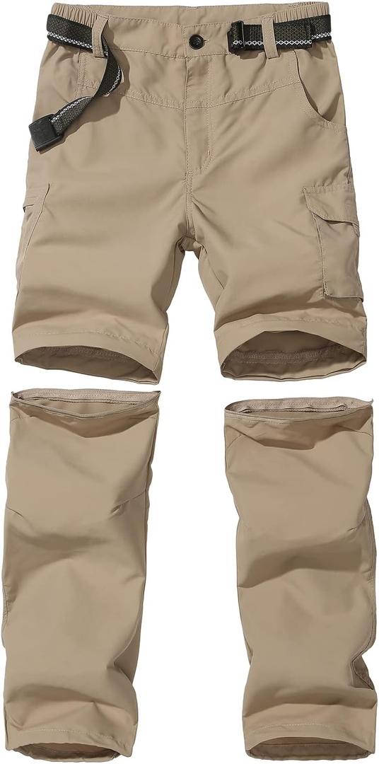 JOMLUN Boys Scout Pants Convertible Hiking Quick Dry Zip Off Pants Outdoor Climbing Casual Trouser Kids Youth Cargo Pants (10 Years, Khaki)