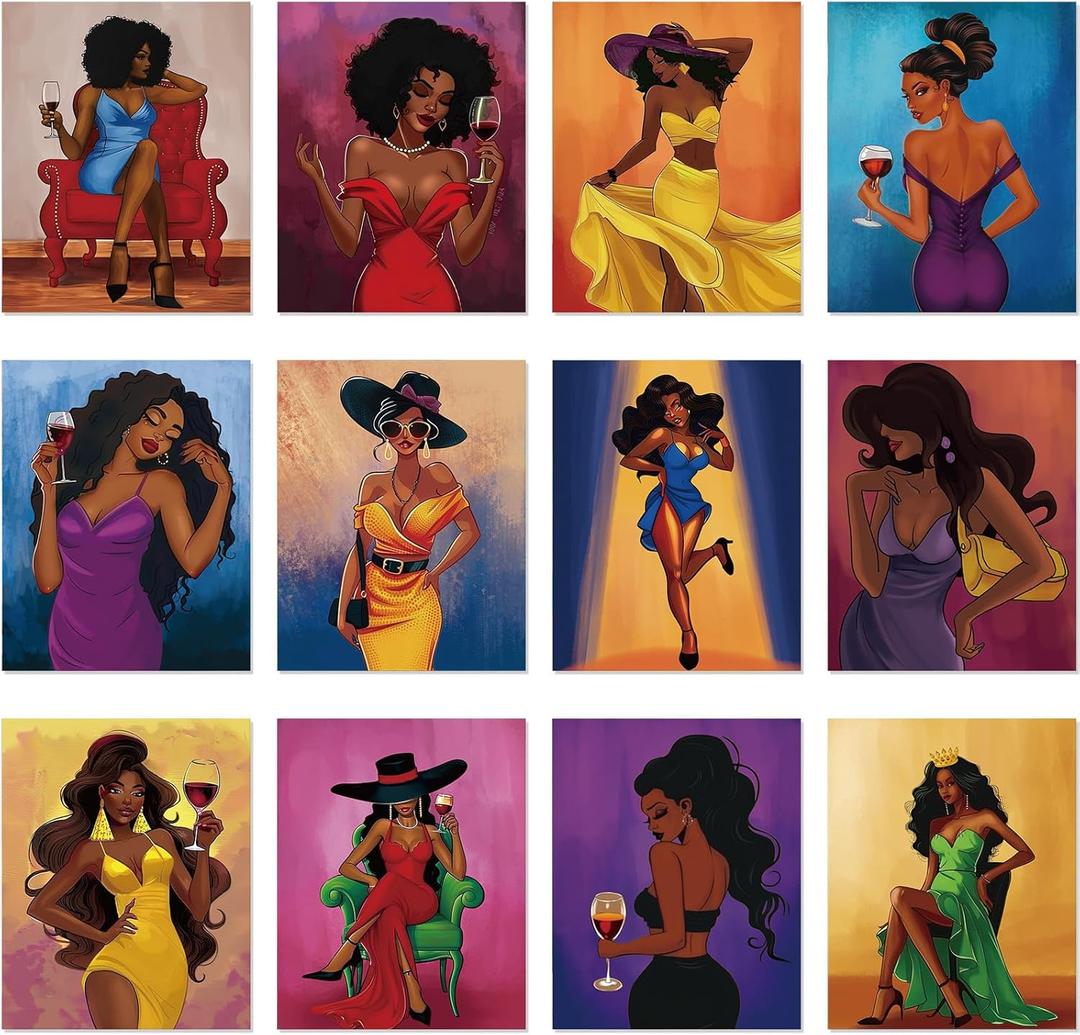 Ctosree 12 Pcs Pre Drawn Canvas for Painting Adults Sip and Paint Party Kit Pre Printed Canvas Bulk for Date Night Bridal Shower Graduation and Art Party Favors(Stylish Lady,8 x 10 Inch)