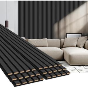 EVERECO 6 Pack Wood Panels for Wall 94.5"  7.87" Acoustic Soundproof Wall Slat Panels, 3D Wall Panels for Home Office Decoration, Matte Black
