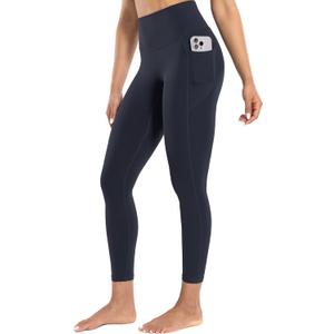 ENERBLOOM Workout Leggings with Pockets for Women High Waist Yoga Pants 25"/28" Cream Soft Lightweight Athletic Gym Tights, Dark Navy XS