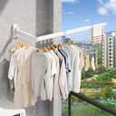 Wall Mounted Tri-Fold Clothes Drying Rack, Heavy Duty Collapsible Laundry Drying Rack, Space-Saving Retractable Foldable Drying Rack Clothes for Laundry Room Balcony Bathroom,White-Hooks