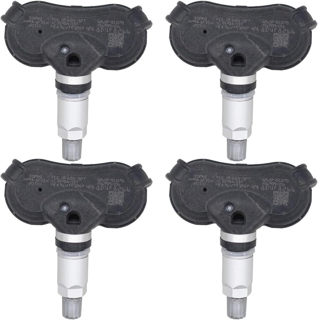 NewYall 4Pcs TPMS Tire Pressure Monitoring System Sensors 315Mhz for Sequoia 2008-2020 Sienna Tundra 2006-2017 RLX TL ZDX Rio Elantra 42607-0C070 42607-0C030 TPM102
