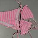 Women's Striped Knot Bathing Suit High Waisted Halter Triangle Swimsuit Bikini Set (Pink, S)