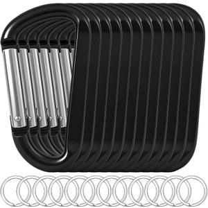 12PCS Carabiner Keychain Clip - 3" Aluminum Caribeener Key Clip,D Ring Shape Nonlocking Carabeaner Hook Buckle,Multi-Function Spring Snap Key Clips Tool for Home,Camping,Hiking,Traveling,Backpack (Black)