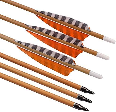 Elong 6pk 30" Archery Carbon Arrows Wood Camo Spine 600 Recurve Bows Turkey Feather Arrow