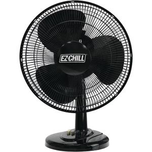 EZ-CHILL 16 Oscillating Table Fan with Adjustable Tilt, Convenient Push Button Controls, Quiet, 3 Speed, Desk Fan, Airflow 15.75 ft/sec, Ideal for Home, Bedroom, Dorm & Office, MTFD-16-BLK