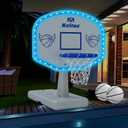 Solar Pool Basketball Hoop with Lights, 34"x34"x42.2" Oversized Swimming Pool Toys with 2 Balls/Pump for Poolside Water Basketball Game, High Brightness LED Poolside Basketball Hoop for Kids & Adults