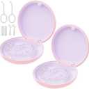 2 Pack Retainer Case, Compatible with Invisalign, Slim Aligner Case with Removal Tool, Aligner Seaters & Brush, Pocket Size Secure Magnetic Closure for Travel - Pink
