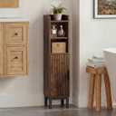 Small Bathroom Storage Cabinet, Corner Narrow Toilet Paper Floor Cabinet with Door and Shelves,Bathroom Organizer with Adjustable Shelf, for Small Spaces (Rustic Brown, 4-Tier)