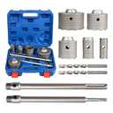 9Pcs Masonry Concrete Hole Saw Kit (30 40 65 80 100 mm), 300 mm Tungsten Carbide SDS Plus and SDS Max Bit Shank, Hole Saw Set for Concrete Brick Cement Tile