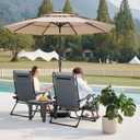 JEAREY 9FT 3 Tier Patio Umbrella Outdoor Market Umbrella Table Umbrellas with 8 Ribs 1.5 Pole Push Button Tilt and Crank UV Protection for Garden,Beige