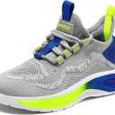 RUNSIDE Boys Girls Sneakers, Lace up Kids Tennis Shoes for Walking/Running Lightweight Breathable Gym Shoes Outdoor, Little Kid/Big Kid (Grey, Size 4)