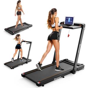 Treadmill with Incline, 3 in 1 Under Desk Treadmill Walking Pad with Removable Desk Workstation 3.5HP Foldable Compact Walking Treadmills for Home Small Office with Wristband Remote Control