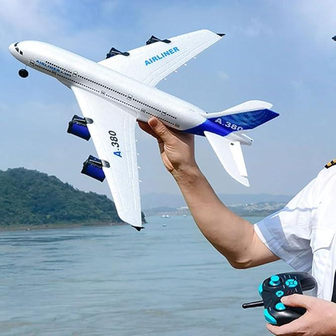 RC Airbus 747 A380 2.4G Remote Control Electric Plane Four Motor RC Airplane Toy RC Airliner with LED Lights Drop Resistant Aircraft 2 Batteries EPP Airplane for Beginners Kids Gifts (A-380), Blue