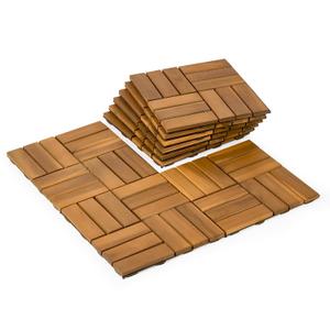 Upolana 9 PCS Interlocking Deck Tiles 12" x 12", 12 Slats Outdoor Flooring Acacia Wood Patio Tiles, Waterproof Patio Flooring Decking for Balcony Backyard, Indoor and Outdoor Use
