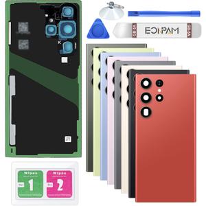 Back Glass Replacement for Samsung Galaxy S23 Ultra SM-S918 Back Cover Rear Housing with Camera Lens + Repair Tool Kit Genuine Rear Glass (Red)