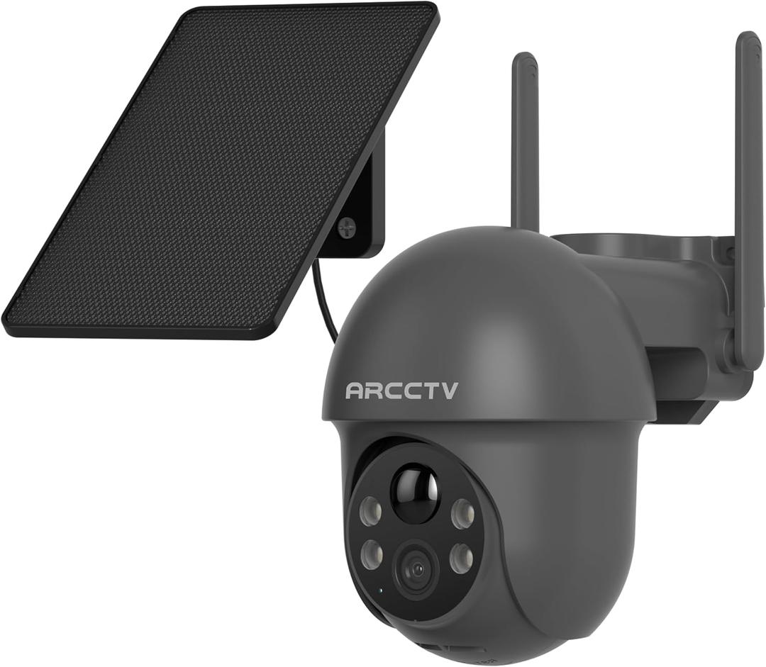 ARCCTV Security Cameras Wireless Outdoor Solar, 4MP 360 View Battery Powered Outdoor Camera, Night Vision with Light, 2-Way Audio, PIR Motion Sensor, 2.4G/5G Dual Band WiFi, SD/Cloud Storage, Grey
