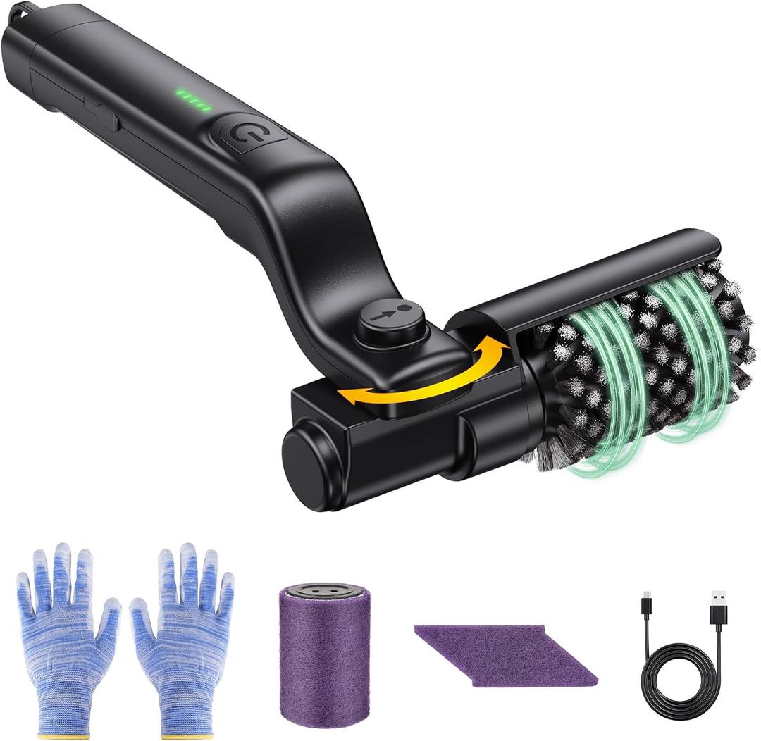 Electric Rotary Grill Brush for BBQ  304 Stainless Steel Rotary Brush Head, Anti-Shedding Bristles, Rechargeable 3-Speed Power Control, Up to 90-Min Runtime, Outdoor Grill Cleaner