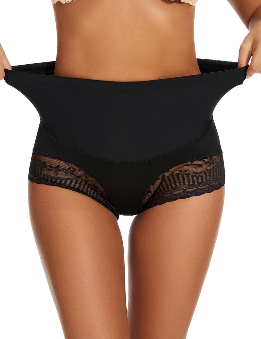 High Waist Lace Underwear for Women Seamless Sexy Panties Ladies Stretch Full Coverage Briefs (2XL, Black-1)