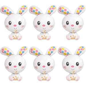 JM Puri Mi 6Pcs Jumbo Bunny Easter Balloons - 28.7" Spotted Mylar Party Balloons - Easter Occasion - Unisex Children, 3 Pack