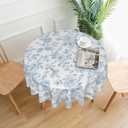 AGAYNA Light Blue Floral Tablecloth Round 70 Inch Chinoiserie Vintage Flower Table Cloth,Stain Resistance Polyester Spring Summer Seasonal Small Table Covers for Kitchen Dining Party Picnic