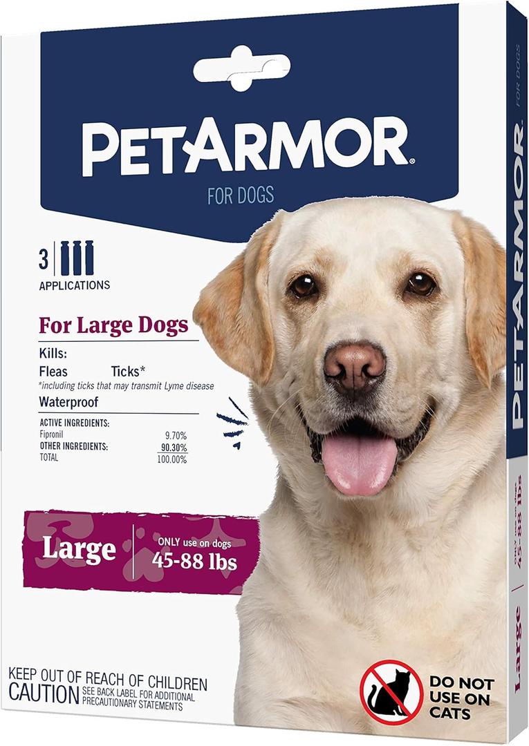 PetArmor for Dogs, Flea and Tick Treatment for Large Dogs (45-88 Pounds), Includes 3 Month Supply of Topical Flea Treatments no Best By Date