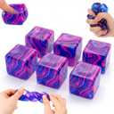6 Pcs Stress Cube Bulk Swirl Ice Cube Stress Ball for Adults Anxiety Relief Soft Squeeze Sensory Square Ball for ADHD Prizes Goodie Bag Stuffers Party Favors (Purple)