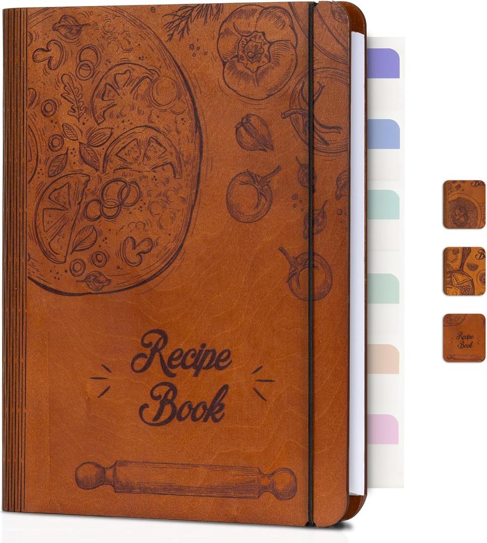 Woodcover Blank Recipe Book to Write in Your Own Recipes, Custom Recipe Book for Handwritten Recipes, Thoughtful Recipe Binder, Recipe Journal Gift for Family Members, Pizza Version