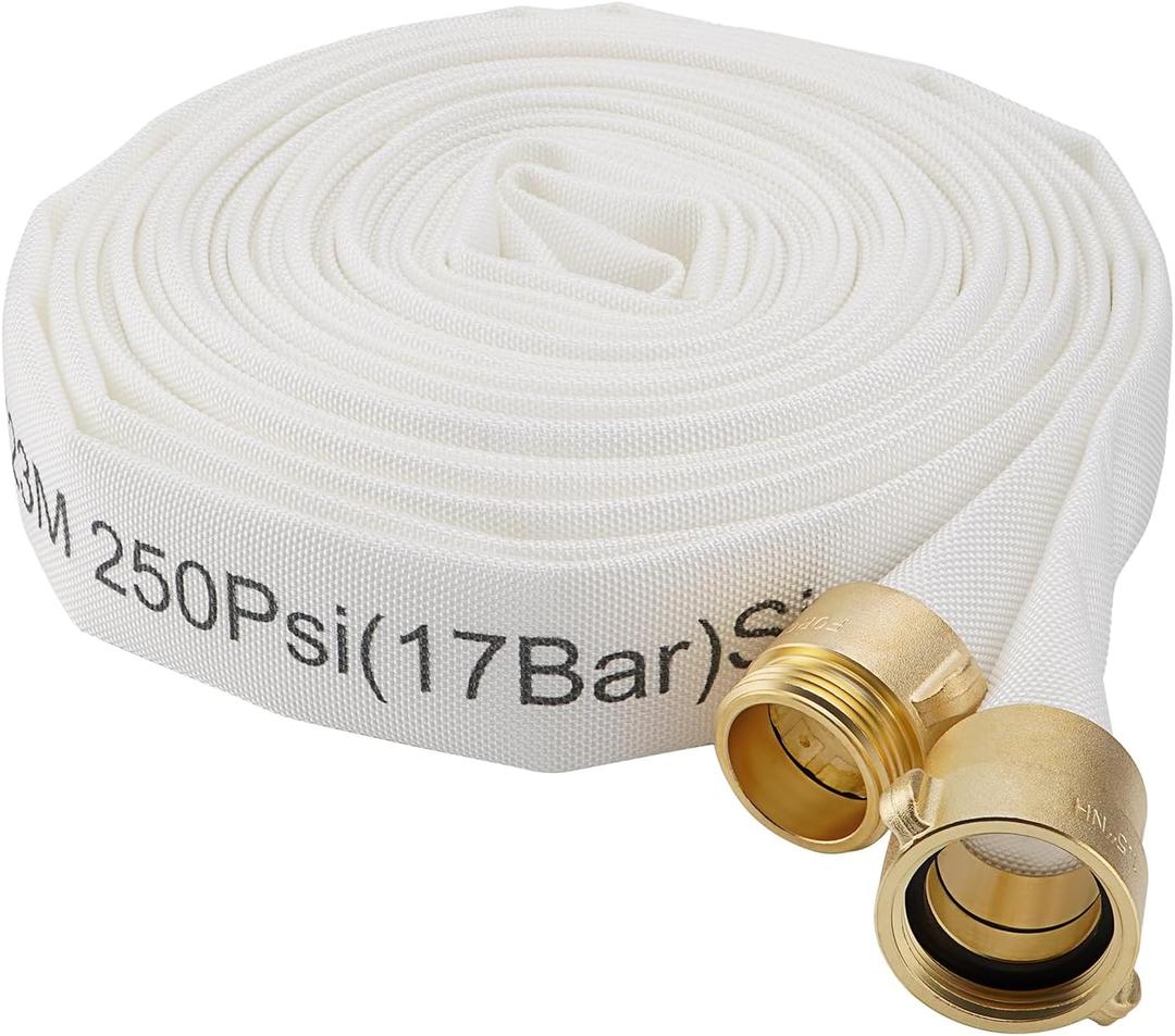Fire Hose,1-1/2" ID X 75 FT, Single Jacket TPU, 450 PSI Burst Pressure, Industrial Fire Hose with NST/NH Brass Couplings for Indoor Use