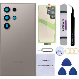 Rear Back Glass Replacement for Samsung Galaxy S24 Ultra 6.8-inches with Reparing Toolkit(Titanium Gray)