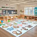 Kids Rugs for Playroom - 6x9 Feet ABC Alphabet Rug for Classroom Preschool Educational Learning Animals, Kids Room Rugs Decor, Blue
