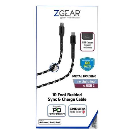 Zgear MFi Lightning/C Fast Charge Braided Cable with EnduraTech 10ft