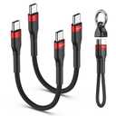 PD 60W Short USB C Cable (2 Pack), Keychain 6 Inch USB C Cable/Nylon Braided Type C to Type C Cables/Fast Charging Cables for 1Phone17/16/15 Series, 1Pad Pro/Air, Samsung Galaxy Series, Google Pixel (Red)