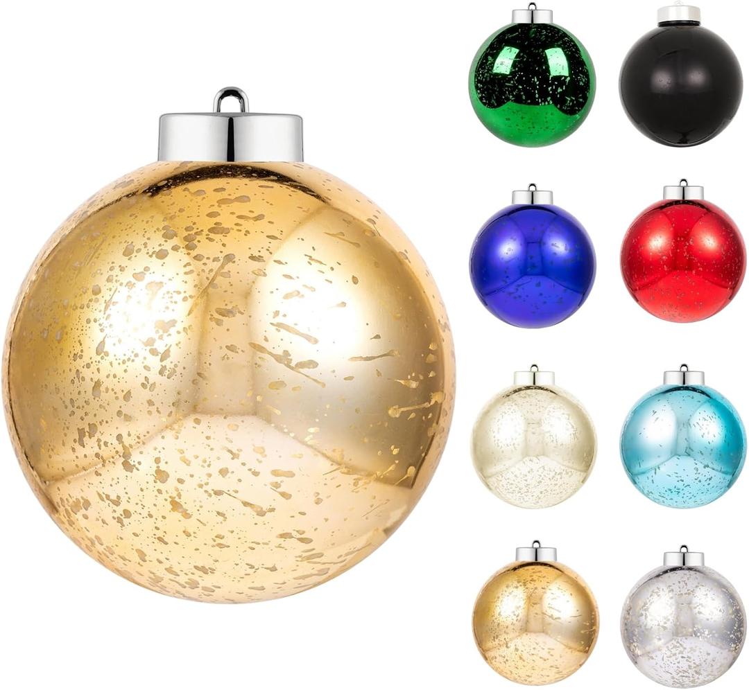 XmasExp Large Christmas Ball Ornaments, 1pcs Gold Giant Shatterproof Plastic Hanging Mercury Xmas Ball Decorations Christmas Tree Ornaments (Gold, 8")