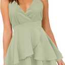 firfig Womens Deep V-Neck Cami Dress Crisscross Open Back Tie Waist Mini Dresses (Large, Light Green)