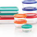 Pyrex Simply Store (9-Pack) Mixed Sized Glass Food Storage Set, Round & Rectangular Containers With Plastic Lids, BPA-Free, Dishwasher & Microwave Safe